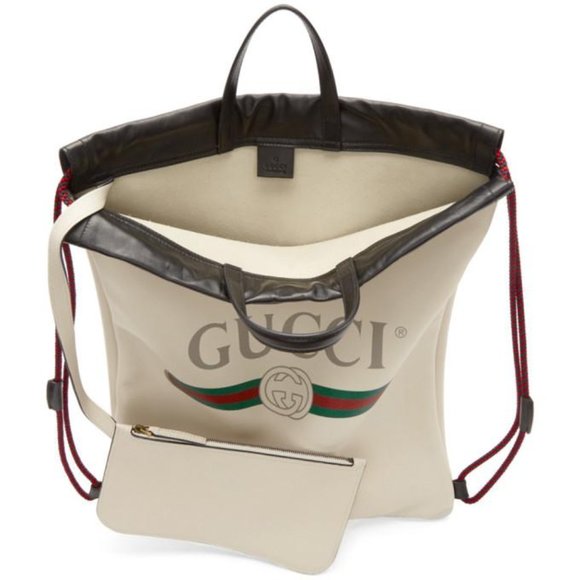 Gucci Logo-Print Drawstring Backpack in White - Picture 8 of 13